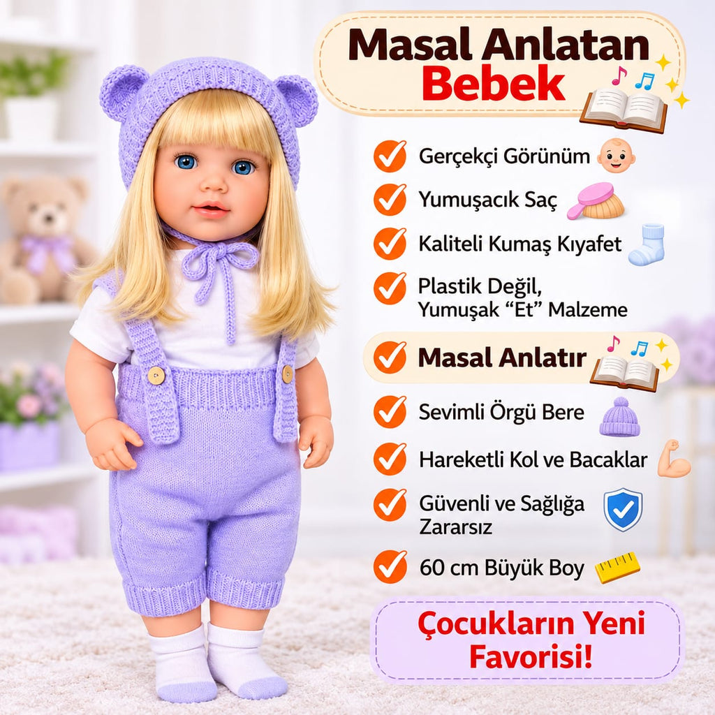 Mor Sarışın 60 Cm Trikolu Masal Anlatan Anlatan Umay Bebek Et Bebek