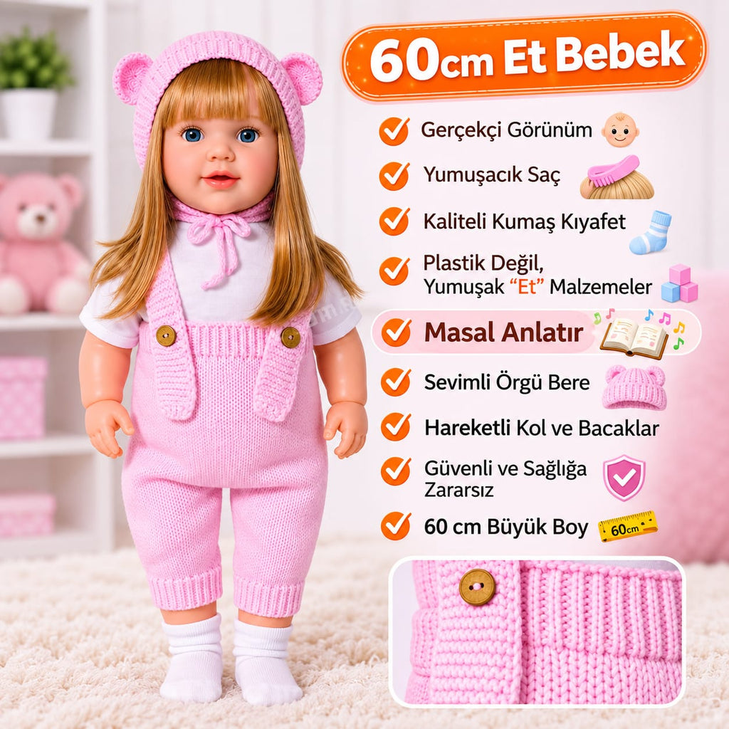 Kızıl Pembe 60 Cm Trikolu Masal Anlatan Anlatan Umay Bebek Et Bebek