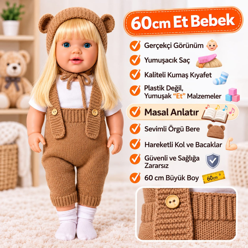 Kahverengi Sarışın 60 Cm Trikolu Masal Anlatan Anlatan Umay Bebek Et Bebek 1