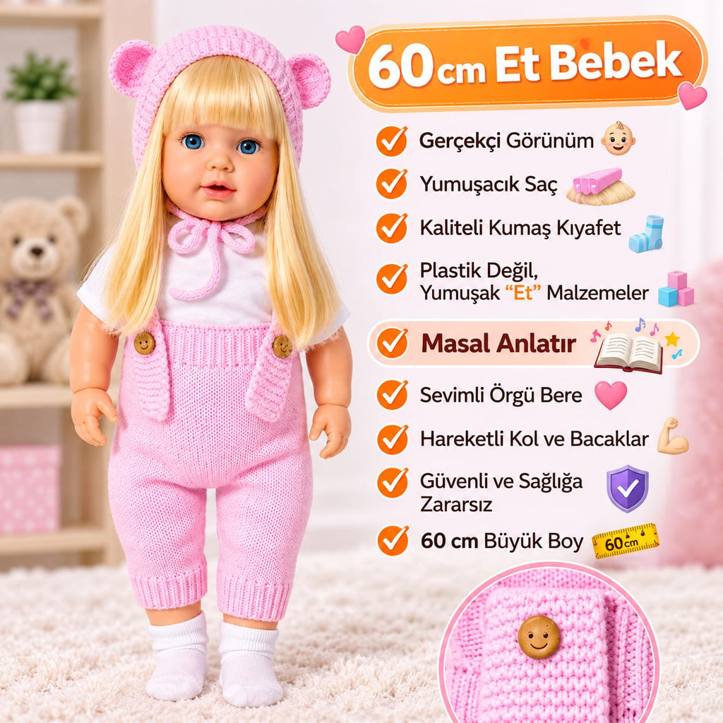 Pembe Sarışın 60 Cm Trikolu Masal Anlatan Anlatan Umay Bebek Et Bebek 2